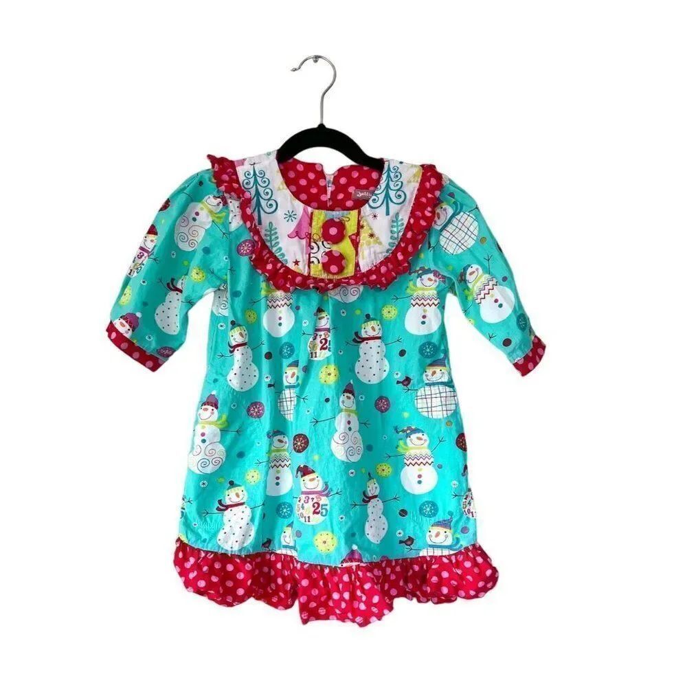 Jelly The Pug Snowman Holiday Ruffle Dress, Size 3T